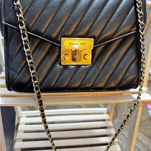 Michael Kors Black Quilted Leather Crossbody with Gold Lock